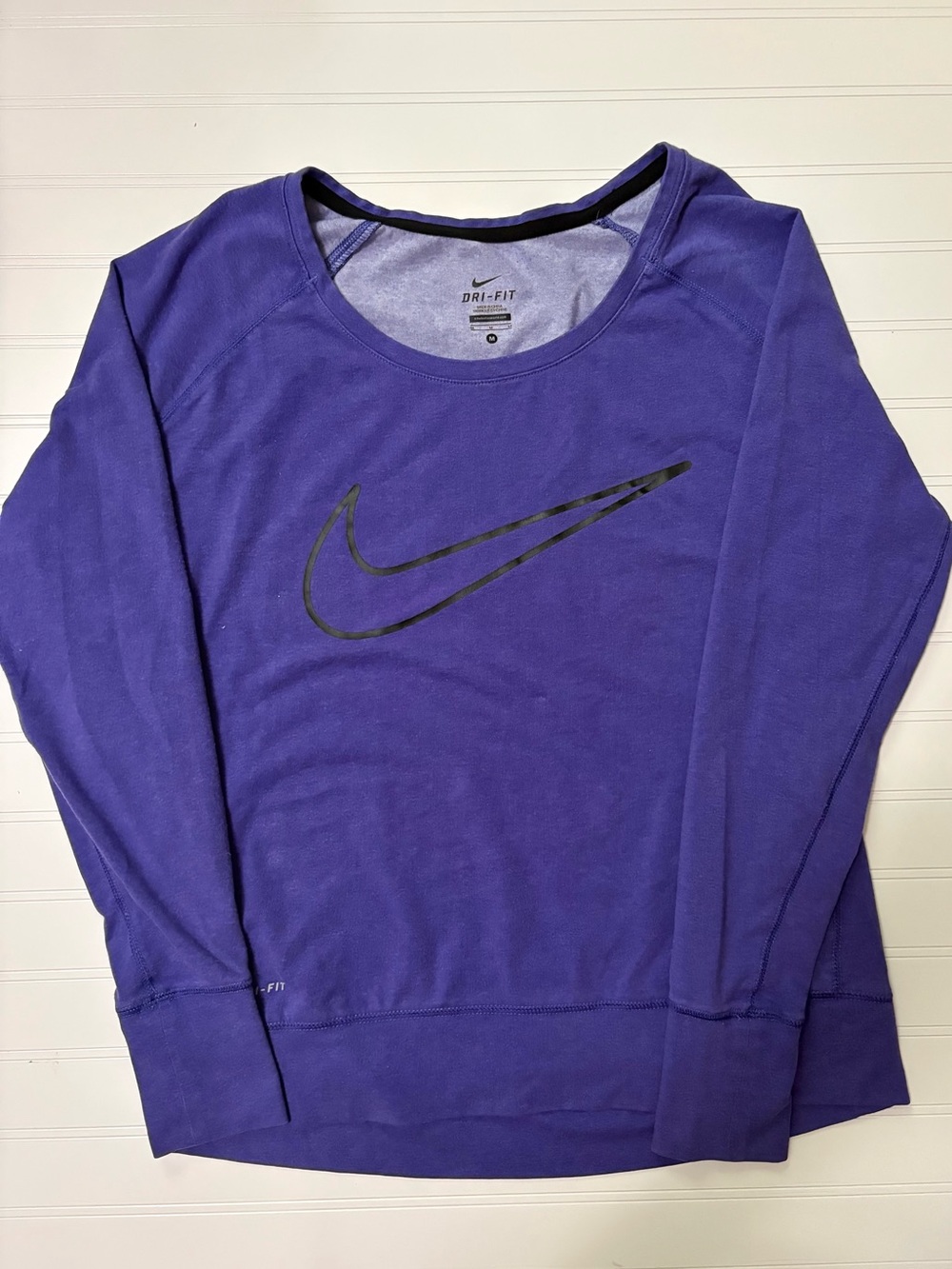 Women’s Nike Purple Long-Sleeve Dri-FIT Crew Sweatshirt with Black Swoosh